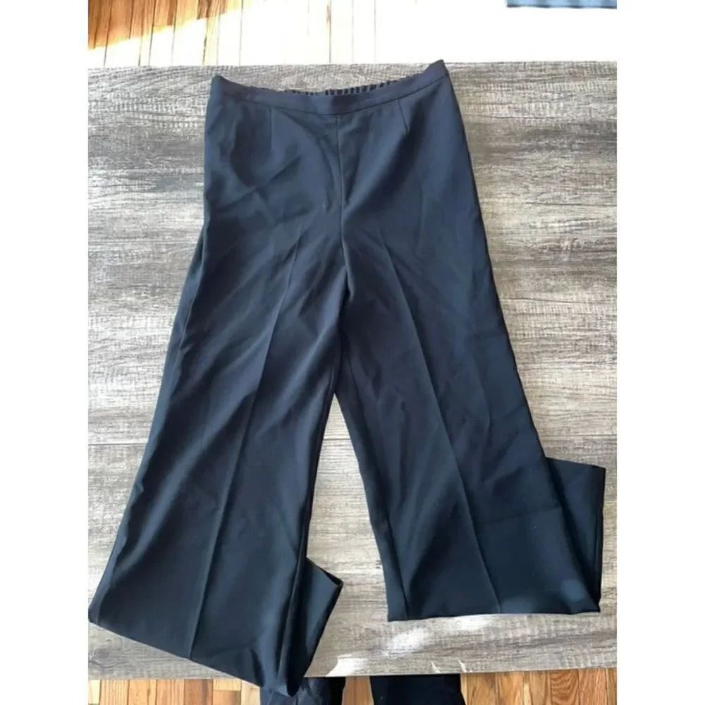 Women’s St John Black Wide Leg Pants Size 6 Side Zip Stretch Waistband